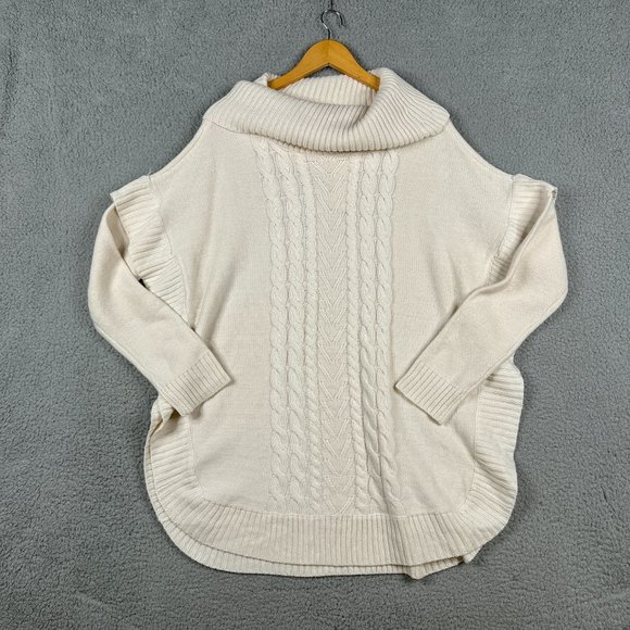 Francesca's Sweater Womens L/XL Taupe Tunic Cable Knit Loose Fit Open Split Hem - Picture 1 of 10